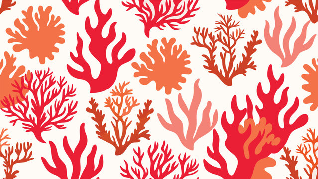 Seamless vector pattern with hand drawn red and orange coral reef silhouettes illustration ocean vector sea plants marine life repeating print underwater background tropical element seamless