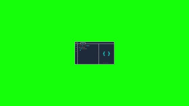 Coding and Programming Software Development Mockup Animation on Chroma Key Green Screen