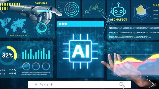 Futuristic Artificial Intelligence Visuals with Data Analytics, Charts, and Interactive Elements in a Digital Workspace Environment. Entropy.