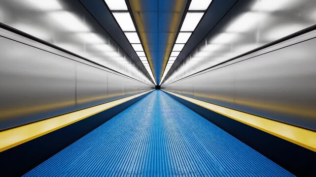 Modern moving walkway interior view with perspective and abstract geometry