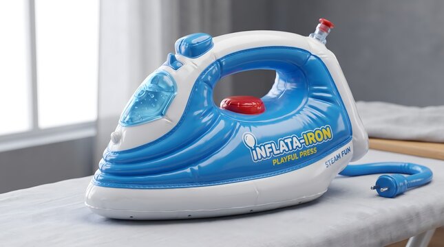 inflatable toy iron on ironing board, child pretend play and household chores learning concept