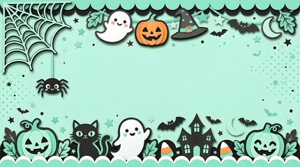 Fototapeta premium Halloween-themed cartoon characters in spooky scene