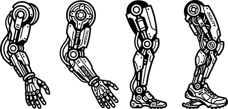 Isolated Next-Gen Cybernetic Prosthetics Bio Tech Vector Icon Set