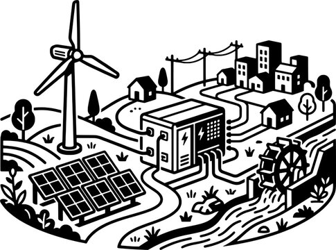 Bold Stark Contour Wind Solar Hydro Battery Graphic Asset