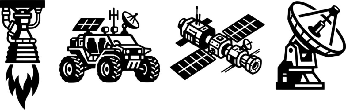 Bold Brutalist Linework Radio Telescope Satellite Lunar Rover Asset