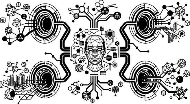 Bold Graphic Contour Cyber Node Avatar Wireframe Portal Asset