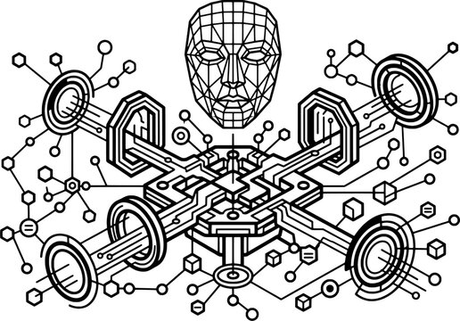 Isolated Metaverse Immersive Virtual Reality Hub Vector Diagram