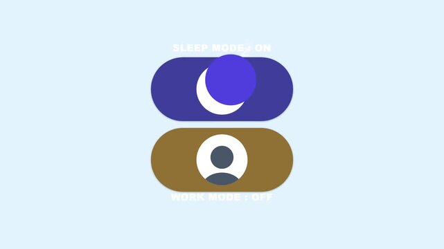 Digital toggle switches shifting between sleep and work mode icons