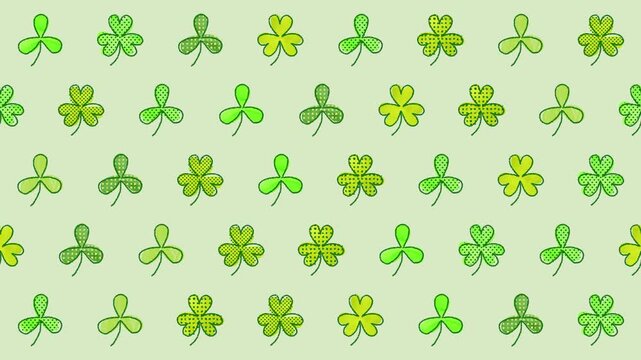 2D Hand Drawn Clover Pattern Background Loop | Seamless Shamrock Animation