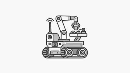 Naklejka premium Industrial robotic arm on tracked construction vehicle for automation tasks