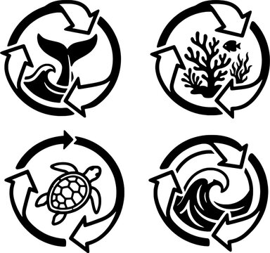 Bold Heavy Stroke Recycling Symbol Sea Life Whale Coral Asset