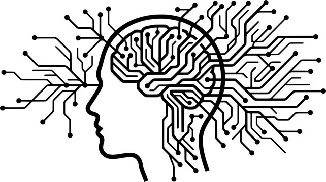 Bold Precise Contour Human Profile Synaptic Pathway Graphic Asset