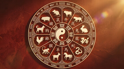 Obraz premium Traditional Chinese Zodiac Feng Shui Astrology Chart Wheel