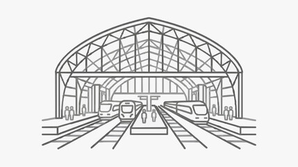 Fototapeta premium Architectural Line Drawing of Tram Station Platform with Roof Structure