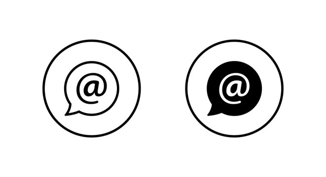 Speech bubble icon with mention symbol. Email message sign in circular outline