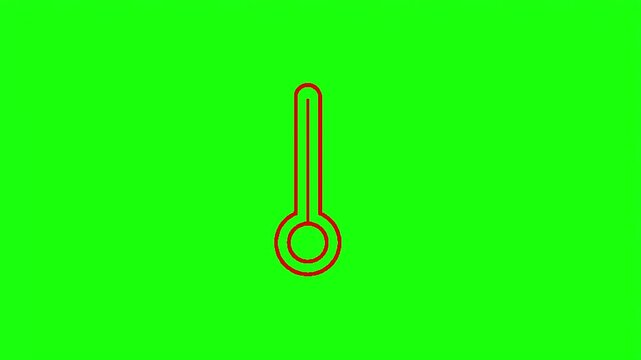 Red outline thermometer weather icon vector isolated on bright green screen background overlay.