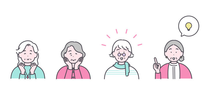 ポジティブなポーズをとるシニア女性のイラスト素材