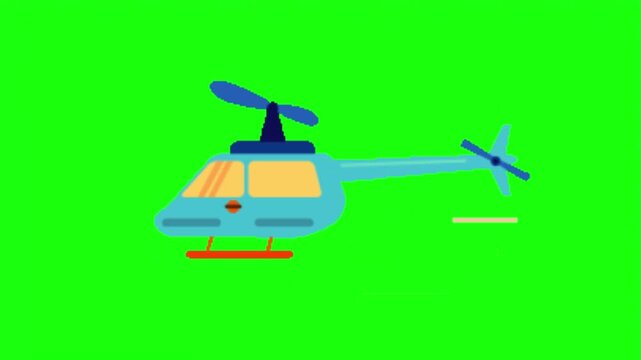 Blue helicopter vector illustration flying isolated on bright green screen background overlay.