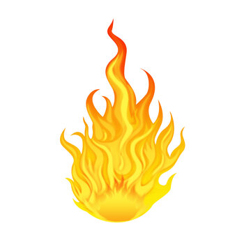 Realistic Fire Flame Isolated on White Background, Orange and Yellow Vector Illustration