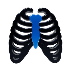3d rendered human rib cage featuring glossy black ribs and a vibrant blue sternum bone isolated on a transparent background, medical anatomy, thoracic surgery, and health education © REZAUL