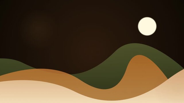 Abstract minimalist landscape with rolling hills and moon