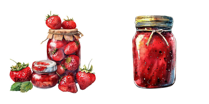 strawberry jam watercolor vector illustration