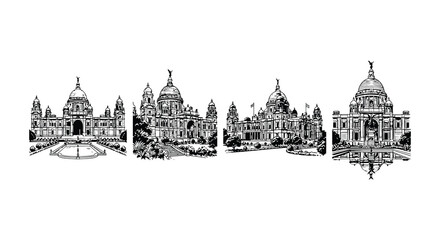 Obraz premium Kuwait city skyline and islamic architecture hand drawn vector illustration