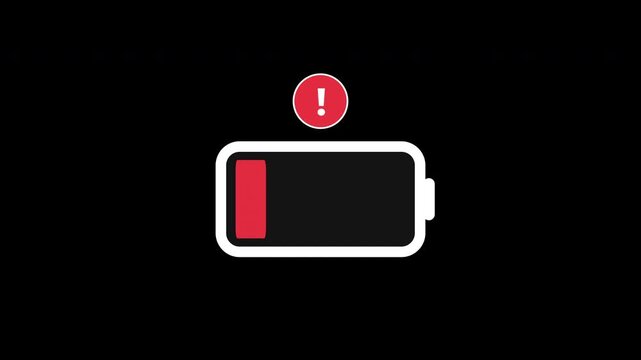Modern Battery Discharge Warning Symbol UI Graphics Animation on Black
