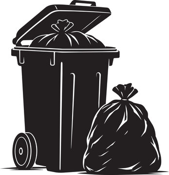 trash bin and garbage bag silhouette vector illustration