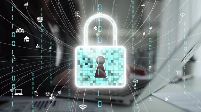 This image illustrates digital security with a glowing lock icon surrounded by various technology symbols, highlighting the significance of data protection in the modern digital age. Xenic
