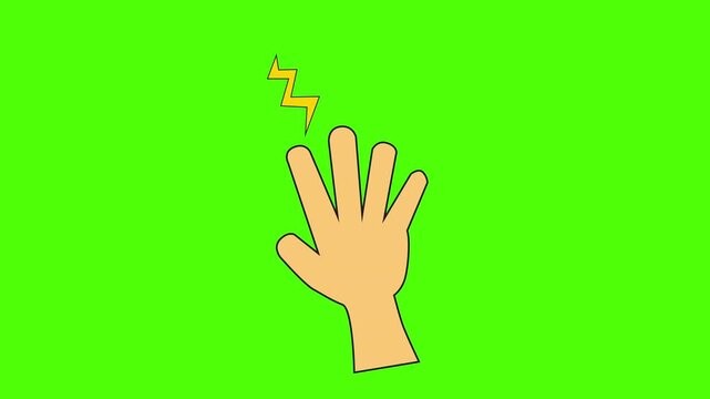 Cartoon hand with lightning bolt symbolizing electric shock, danger, pain and electrical hazard