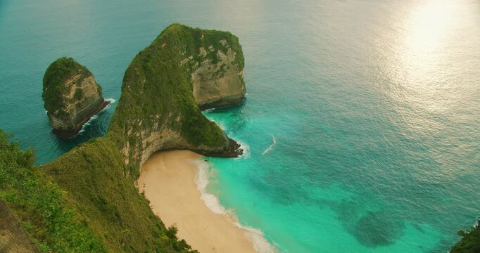 Famous dinosaur head rock formation at Kelingking Beach Nusa Penida Bali