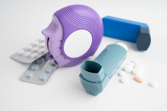 Bangkok, Thailand May 4, 2026 Asthma and chronic obstructive pulmonary disease COPD, Asian teenage using metered dose inhaler MDI.