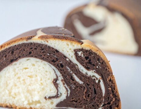 Close-up of Delicious Chocolate Vanilla Marble Cake Slice