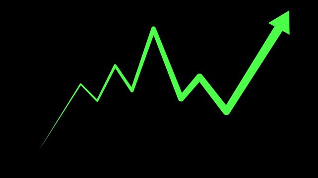 Business line chart with an upward arrow stock market growth volatility and financial trend animation