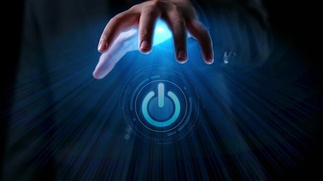 Start 2025 concept with futuristic power button symbolizing fresh beginnings, innovation, and digital transformation. Start 2025, new goals, and start 2025 initiative. Elide