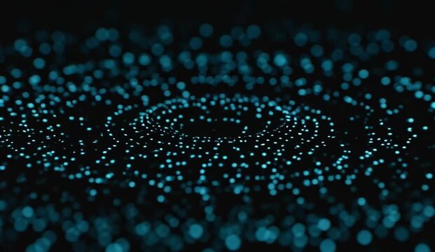 An invisible digital surface receives tiny localized information pulses that create subtle circular deformations, each deformation interacts with nearby signals before gradually disappearing