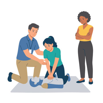 People performing CPR first aid training on a patient.