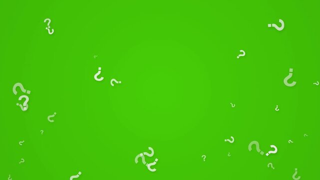 Floating white question marks on bright green background