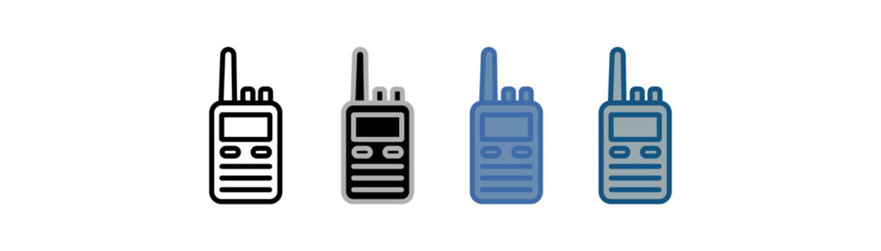 Walkie-talkie icon set featuring a portable radio design in various styles.