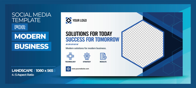Blue Corporate Business Solutions and Success Flyer Template and Landscape Social Media Post Ads.