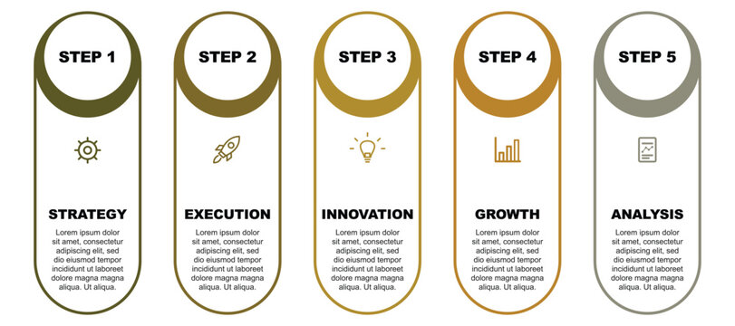 Modern five step vertical pill shape infographic diagram workflow business timeline process layout presentation banner template vector illustration