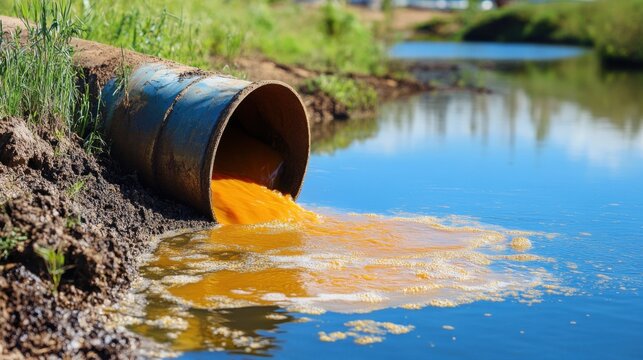 Industrial Drainage Pipe Discharging Effluent into Waterway