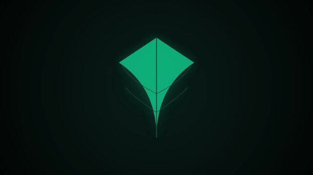 Abstract geometric kite shape on dark background with green accents