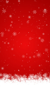 snow flakes bottom border frame falling on red ,winter snow flakes new year and Christmas holiday copy space vertical social media background