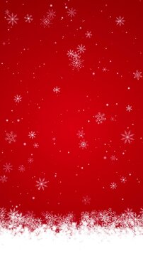 snow flakes bottom border frame falling on red animation,winter snow flakes new year and Christmas holiday copy space vertical social media motion background
