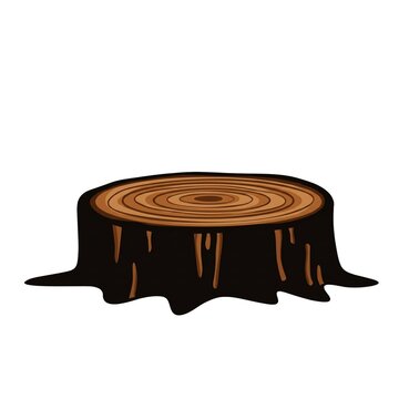 Wooden tree stump with annual growth rings, cartoon vector illustration isolated on white background.
