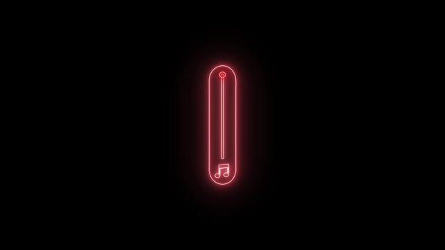 Neon volume slider control moving up on black background creating high definition sleek digital display interface.