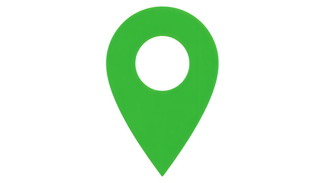 Flat green location pin icon with white center dot for map navigation and digital interfaces