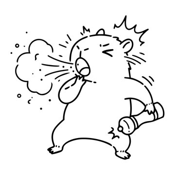 Cute cartoon rodent character exhaling steam in fun illustration